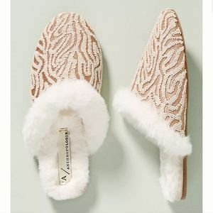 Anthropologie Alexis Zebra Beaded slippers - beige